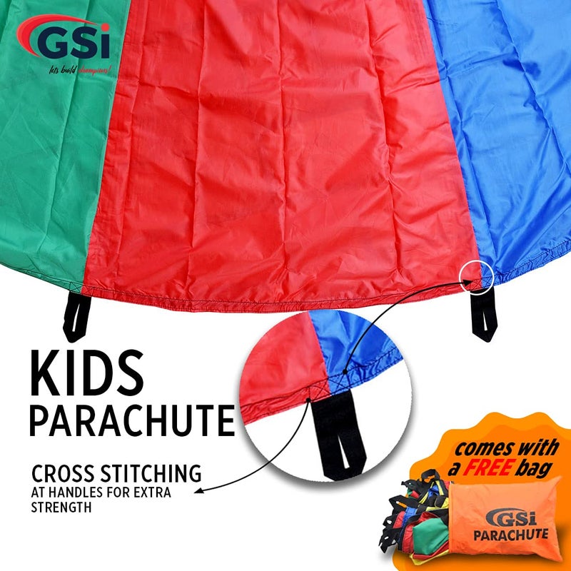 GSi Kids Play Parachute Rainbow Parachute Toy Tent Game for Children Gymnastics Cooperative Play and Outdoor Playground Activities (24 Feet) - Image 5